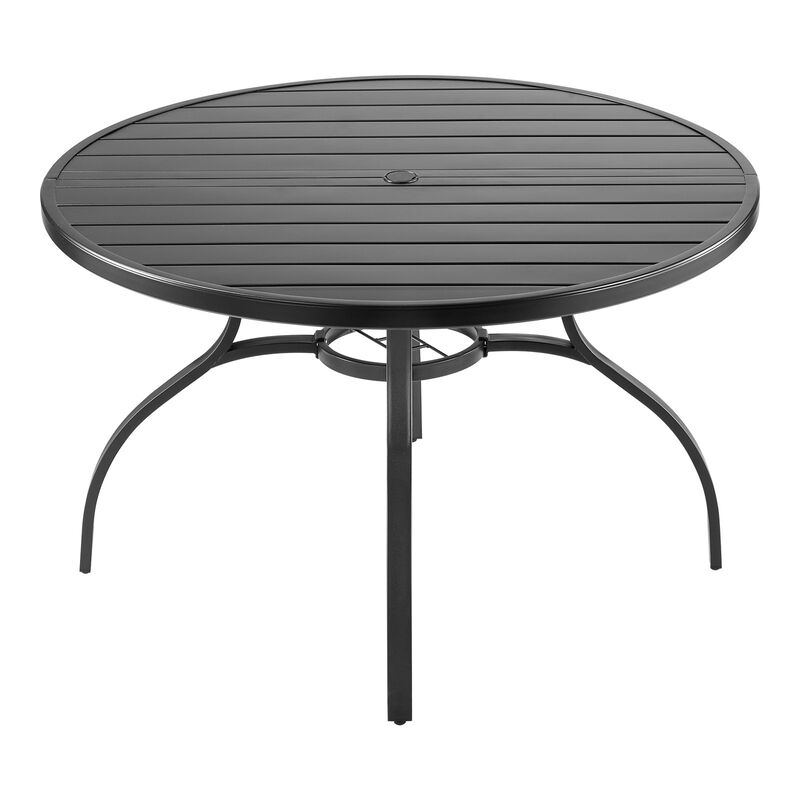 Outdoor Steel Patio Round Dining Table with Umbrella Hole for Lawn Garden-Black image number 0