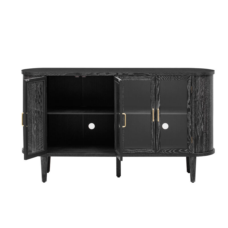 Whisen Farmhouse Sideboard Cabinet with Storage, Wood Buffet Cabinet with Glass Doors and Adjustable Shelves - Black