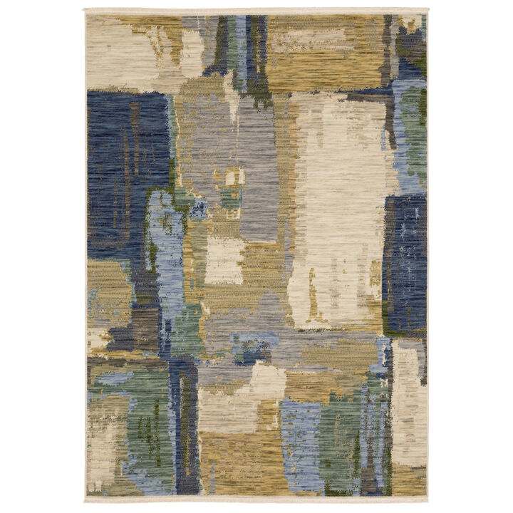 HomeRoots Abstract Area Rug With Fringe