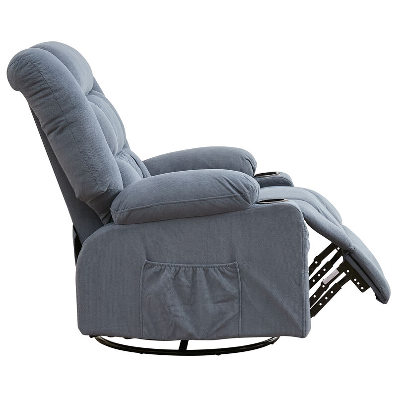 Fabric Swivel Manual Recliner with Massage and USB Port