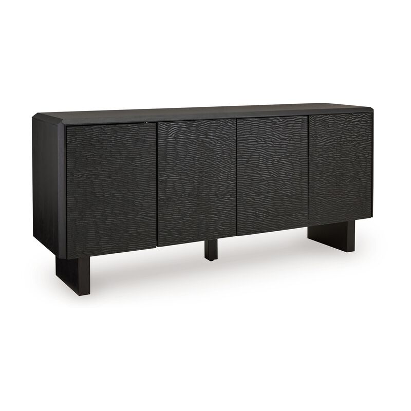 Arrel Sideboard Console, Beveled, 4 Doors, Black Solid Wood 65 Inch