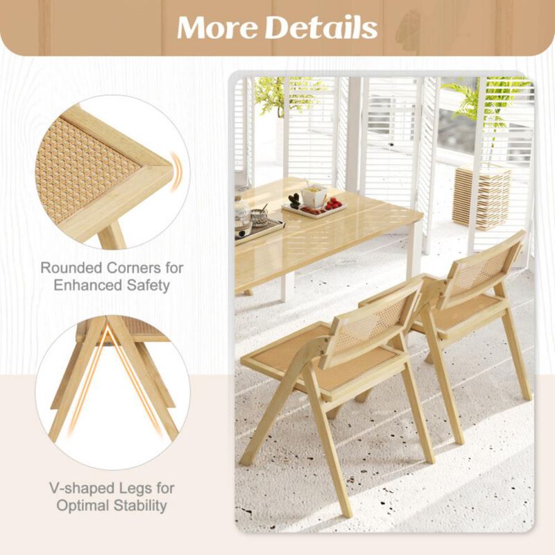 Hivvago Foldable Dining Chairs Set of 2 with Woven Rattan Backrest