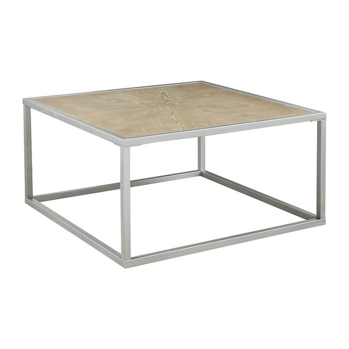 Gracie Mills Hamza Rectangular Cocktail Coffee Table with Silver Metal Base