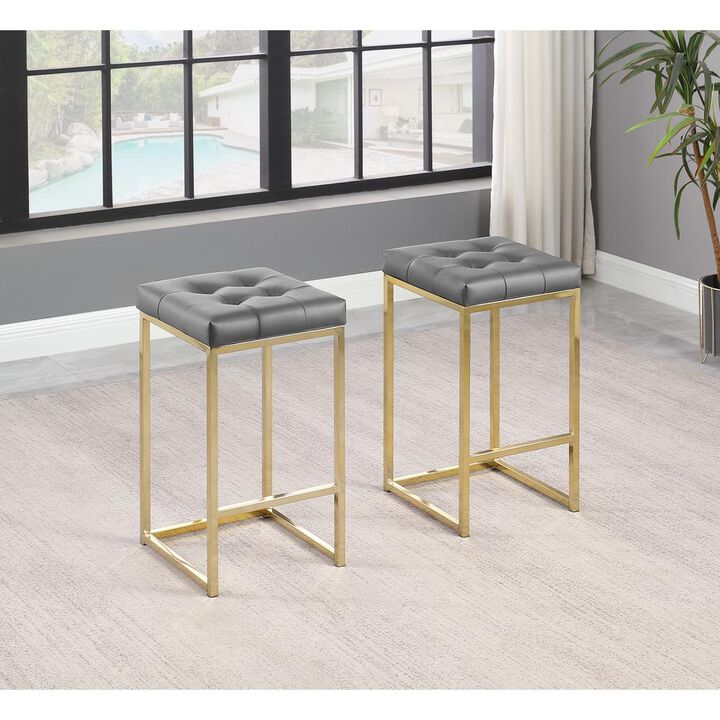 Jersey Faux Leather Counter Height Stool in Gold (Set of 2)