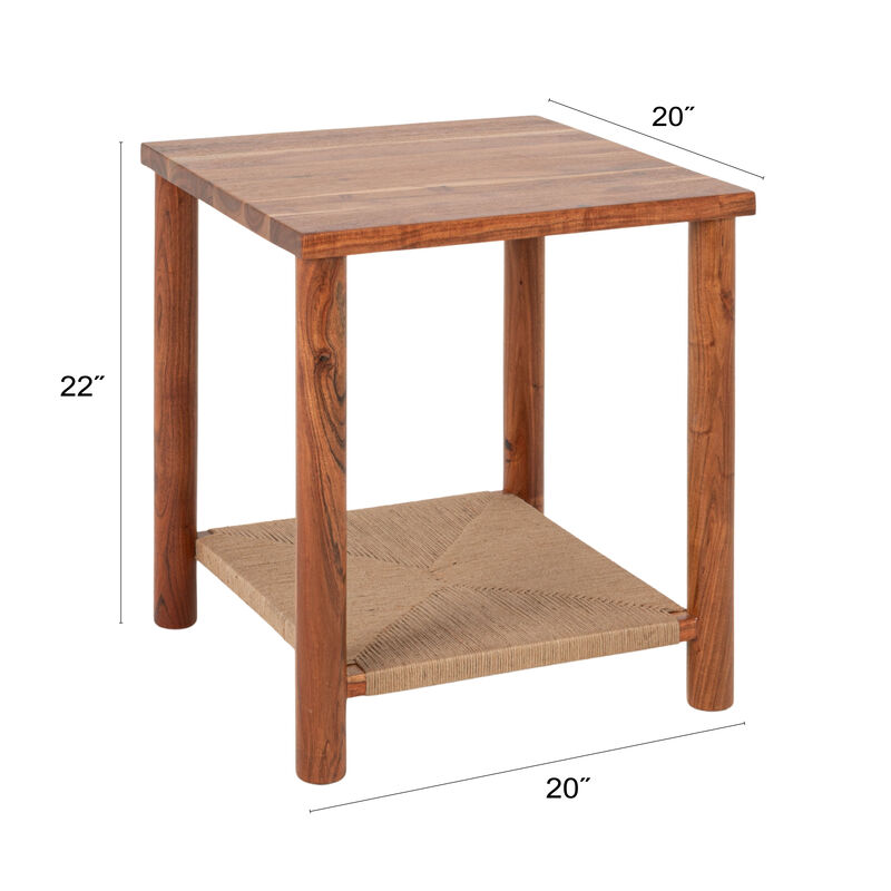Rowena Interiors Square Acacia Wood and Jute Side Table image number 2