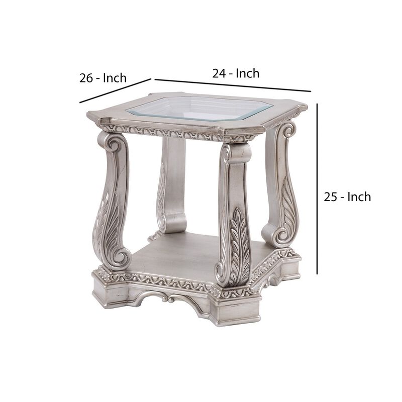 Acme Northville Rectangular Glass Top End Table in Antique Silver and Clear