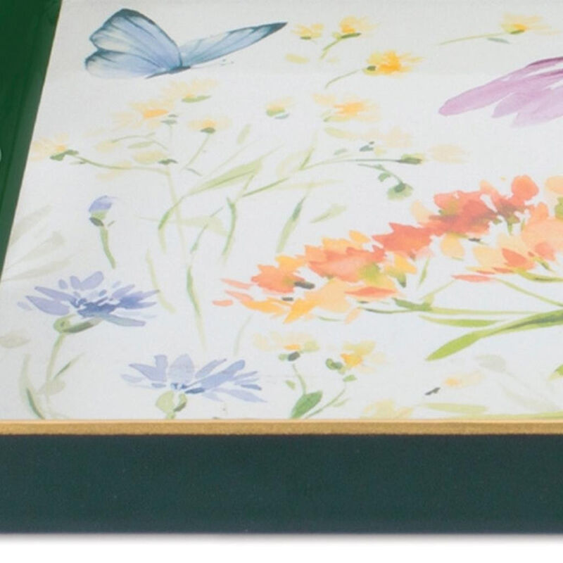 HomeRoots 17" Green And White Watercolor Floral Serving Tray With Handles image number 2