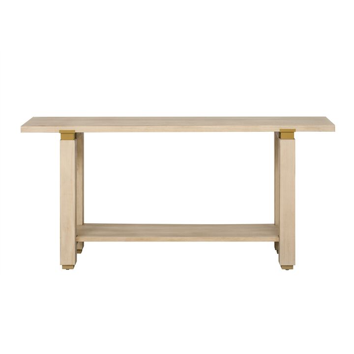 62.9" Modern Minimalist Console Table, Solid Wood Entryway Sofa Table with Metal Accents, Built-in Shelf, for Living Room, Hallway