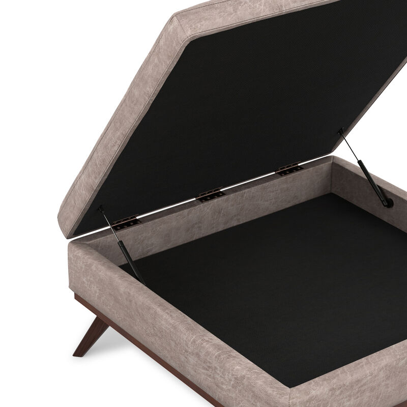 Owen 40 inch Wide Mid Century Modern Square XL Coffee Table Storage Ottoman in Distressed Grey Taupe Vegan Faux Leather, Assembled image number 5
