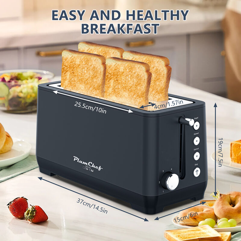 4-Slice Toaster, Extra Wide Long Slot Toaster with Warming Rack, 6 Browning Settings, Removable Crumb Tray, Stainless Steel Housing image number 2