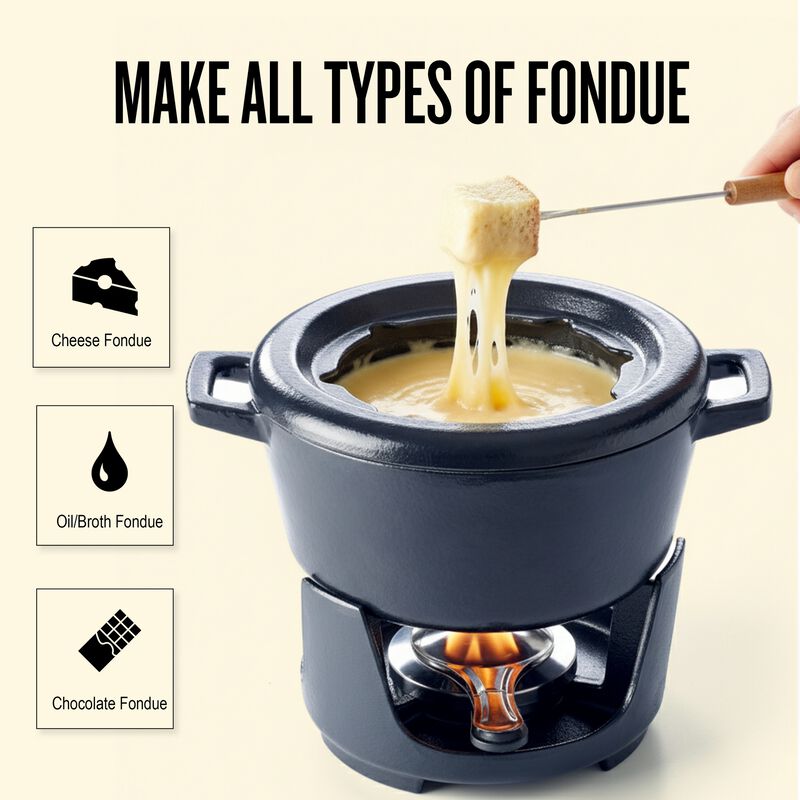 Alva Nori Enameled Cast Iron Fondue Set 2Qt. - Oven Safe and Made without PFAS, PFOA & PTFE - Includes 8 Fondue Forks, Fondue Pot, Adjustable Burner & Stand image number 8