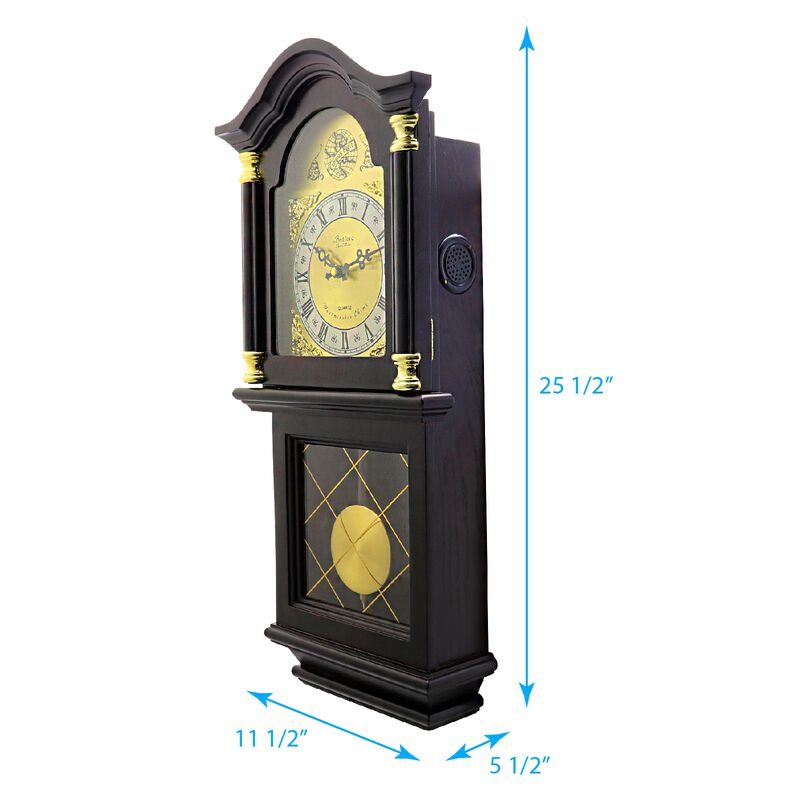 Bedford Clock Collection 26 Inch Chiming Pendulum Wall Clock in Antique Mahogany Cherry Oak Finish