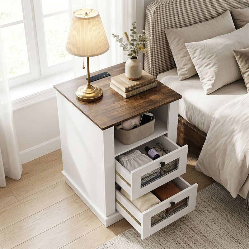 Modern Nightstand with Charging Station and 2 Storage Drawers for Bedroom image number 6