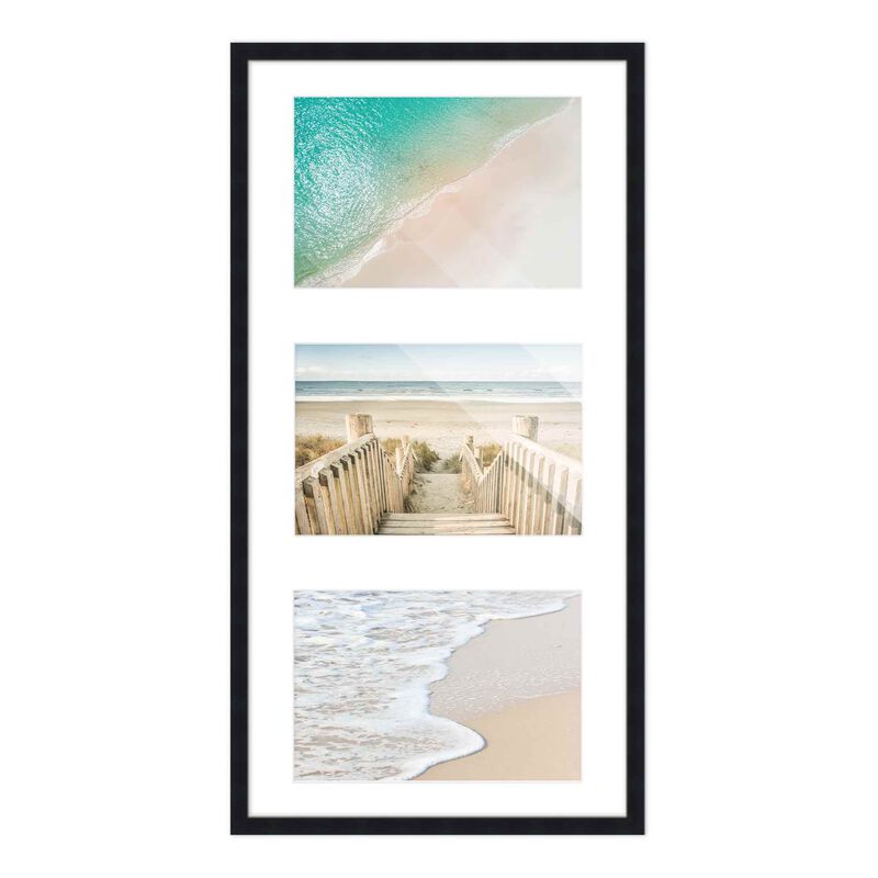 8.5x17 Wood Collage Frame with White Mat For 3 5x7 Pictures