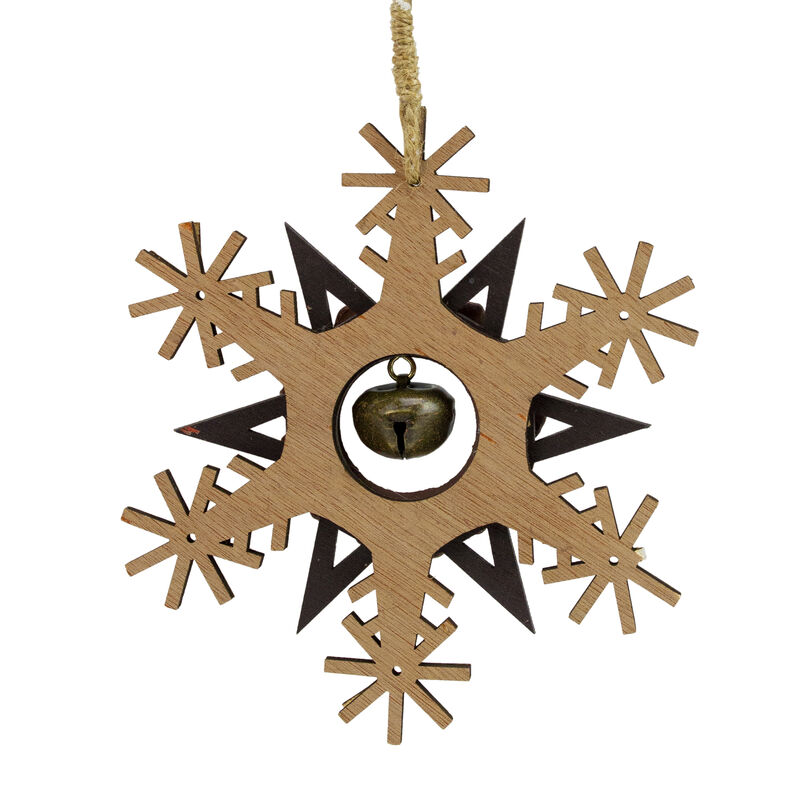 6" Brown and White Wooden Snowflake Christmas Ornament image number 3
