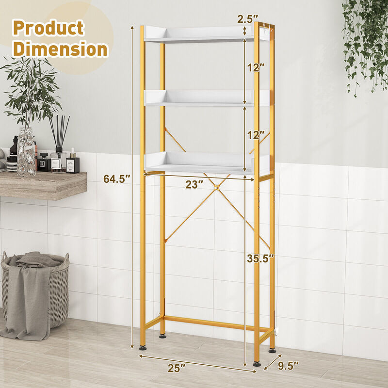 Over The Toilet Storage Rack with Hooks and Adjustable Bottom Bar