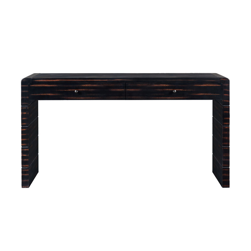 Curved Console Table with Storage, Wooden Entryway Table with 2 Drawers