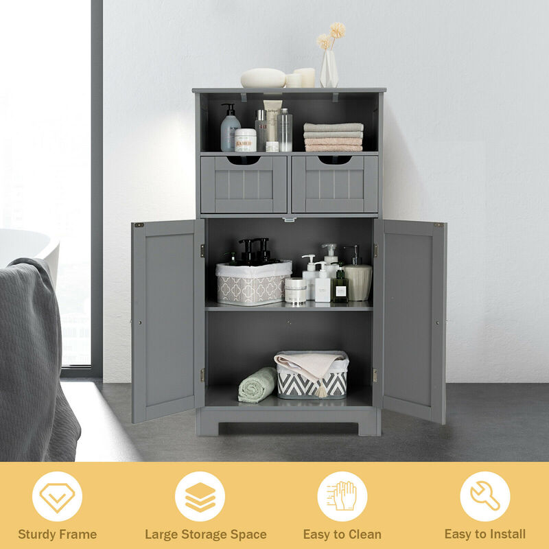 Costway Bathroom Floor Cabinet Wooden Storage Organizer w/Drawer Doors Espresso