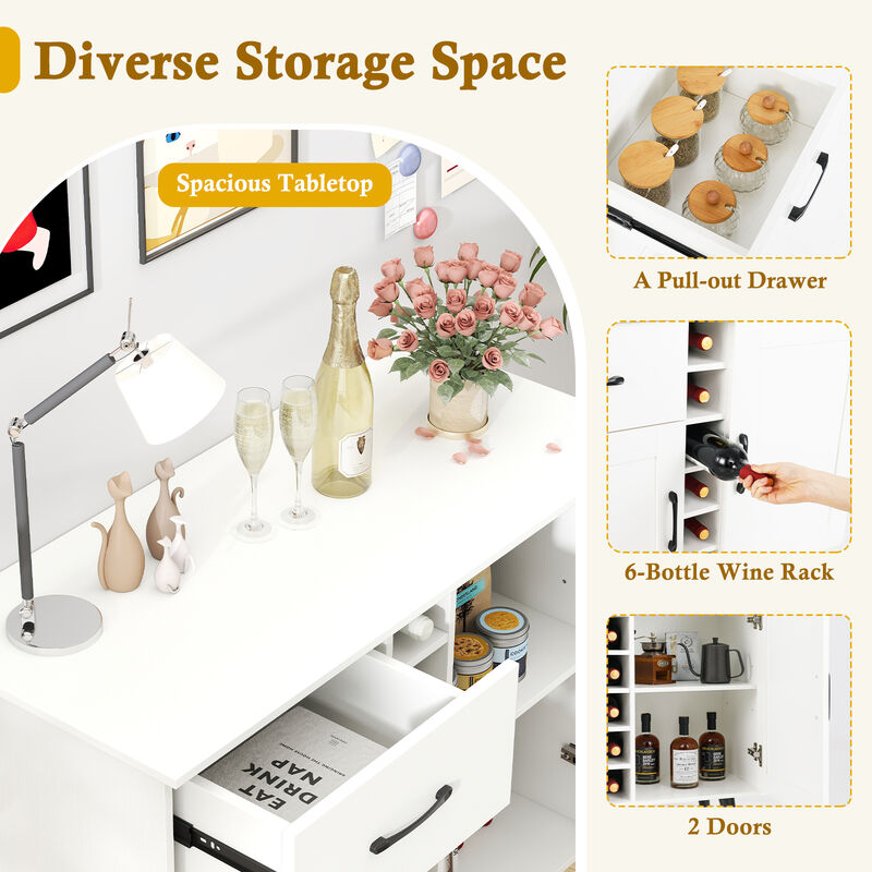 Wine Bar Buffet Cabinet with Storage and 6-Bottle Built-In Wine Rack