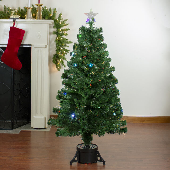 4' Pre-Lit Potted Fiber Optic Artificial Christmas Tree  Multicolor LED Lights