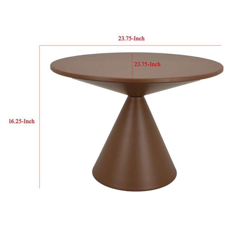 Jammy Plant Stand Table, Round 24 Inch Top, Brown Metal Cone Base - Benzara