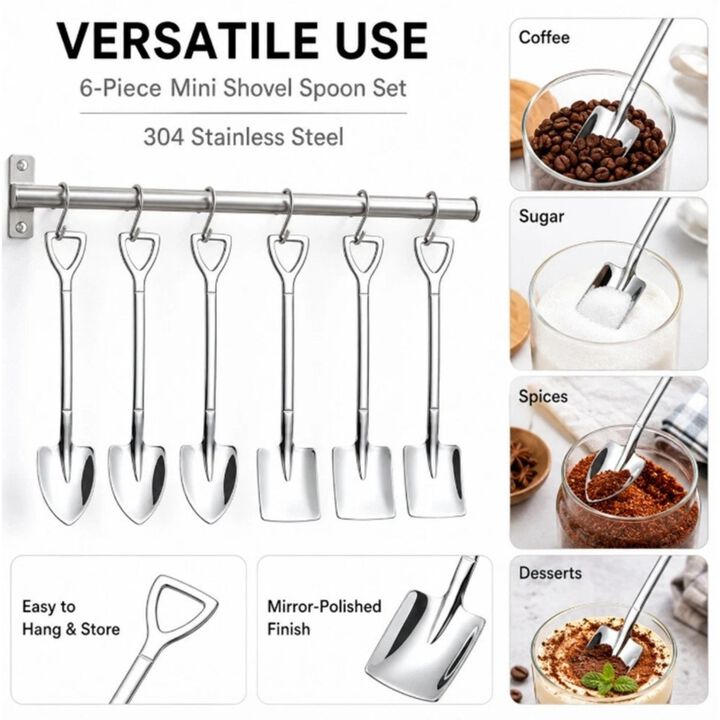 Pack of 6 Stainless Steel Shovel Spoons