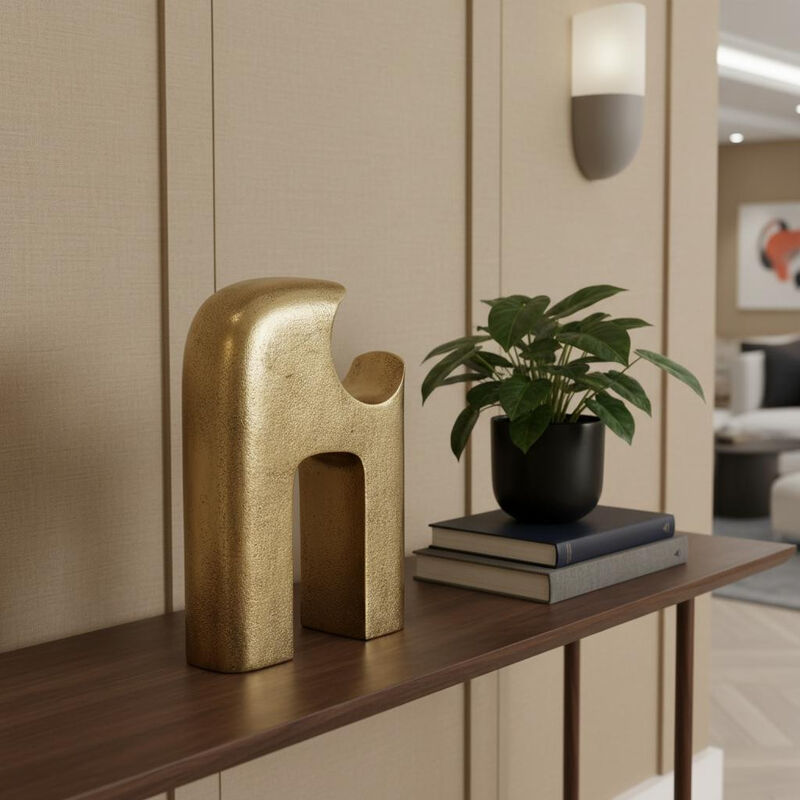 HomeRoots 11" Antiqued Brass Aluminum Modern Abstract Tabletop Sculpture image number 1