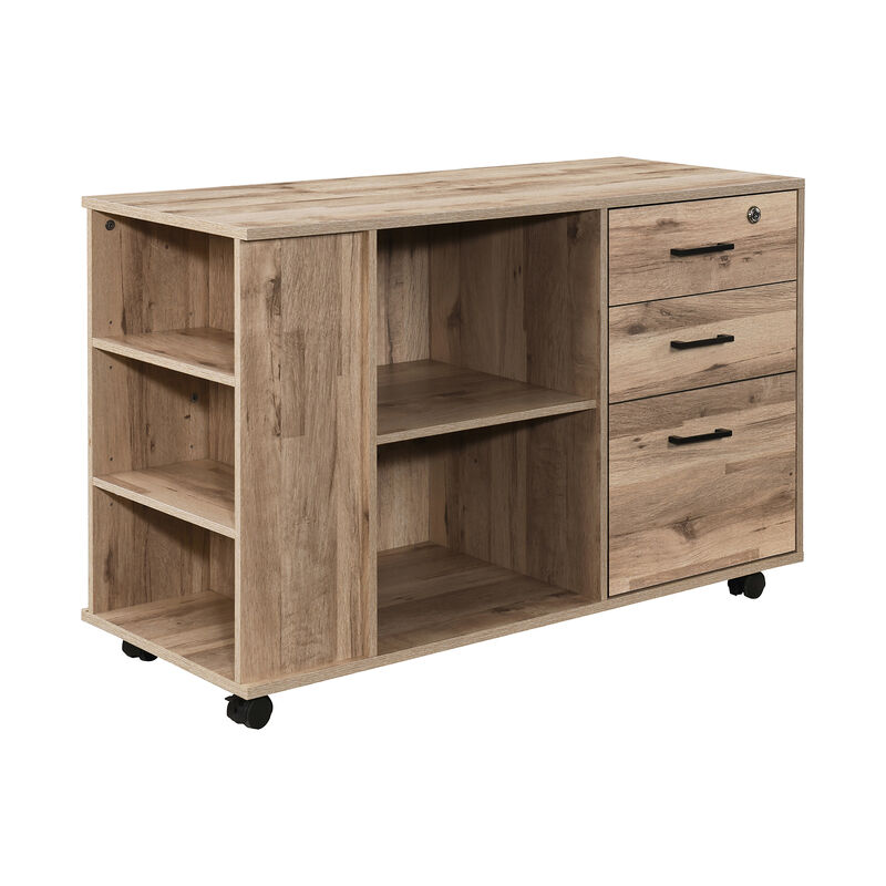 3-Drawer 39in. W Rolling Lateral File Cabinet with Locker and Open Storage Shelves for Home Office and Kids Room