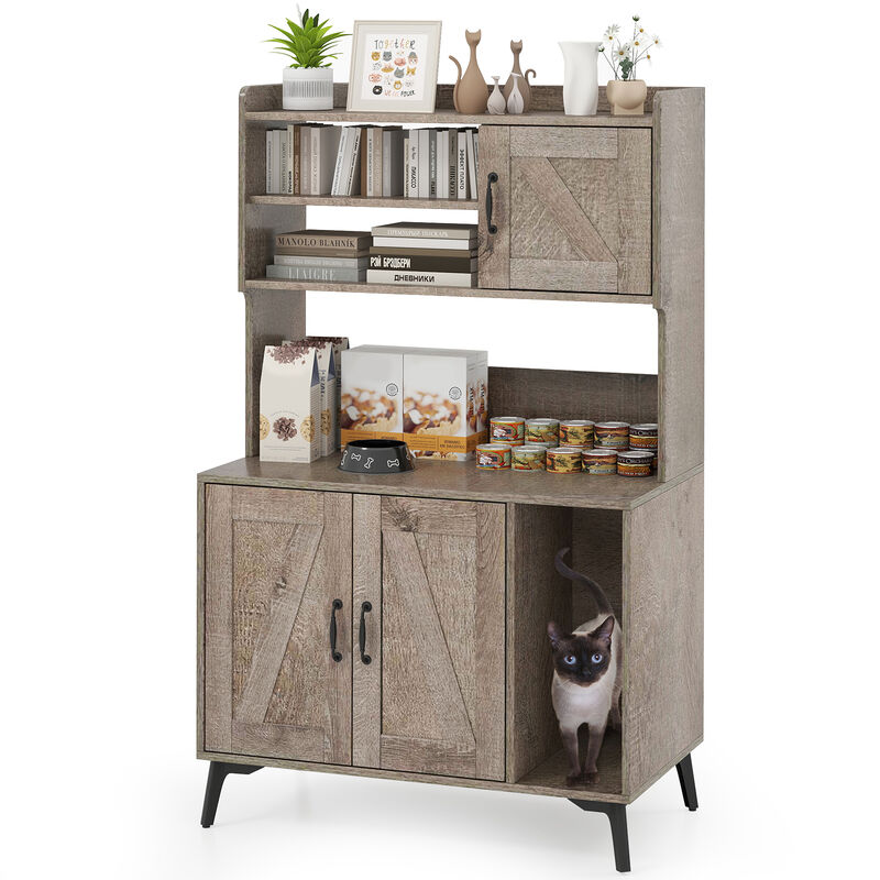 2-in-1 Cat Litter Enclosure with Storage Shelves &ndash; Hidden Cabinet for Large Litter Boxes image number 0
