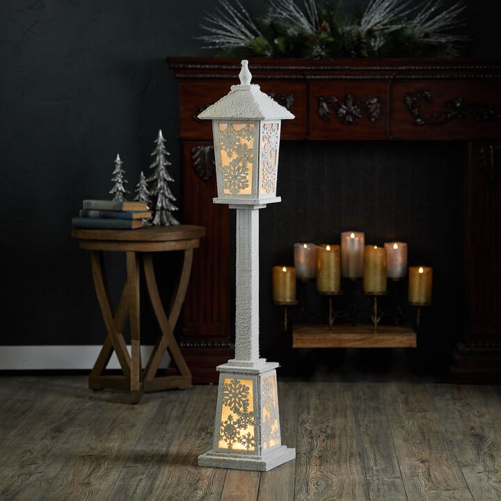 LED Lantern Post for Winter Décor – Freestanding Christmas Light Post with Seasonal Scene, Battery Operated, 32"H