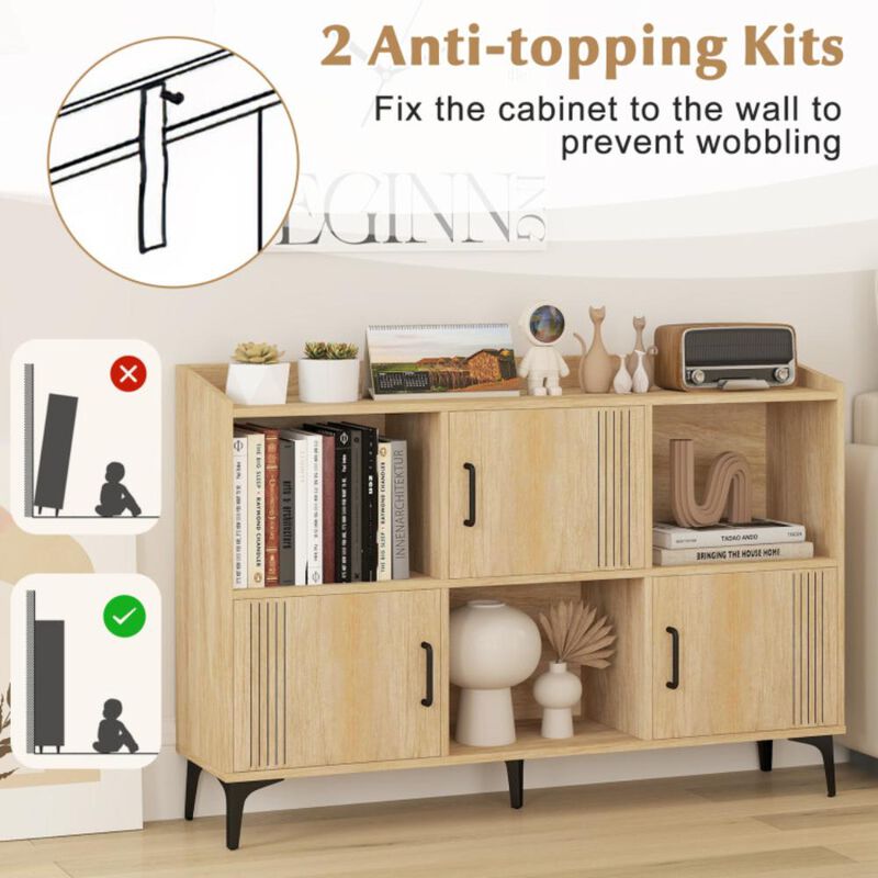 Hivvago Sideboard Storage Cabinet Bookcase with 3 Doors and Open Compartments