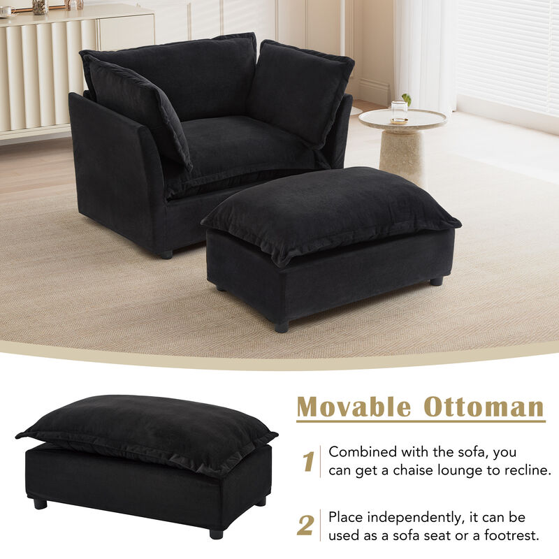 Merax Modern Armchair Sofa with Movable Ottoman