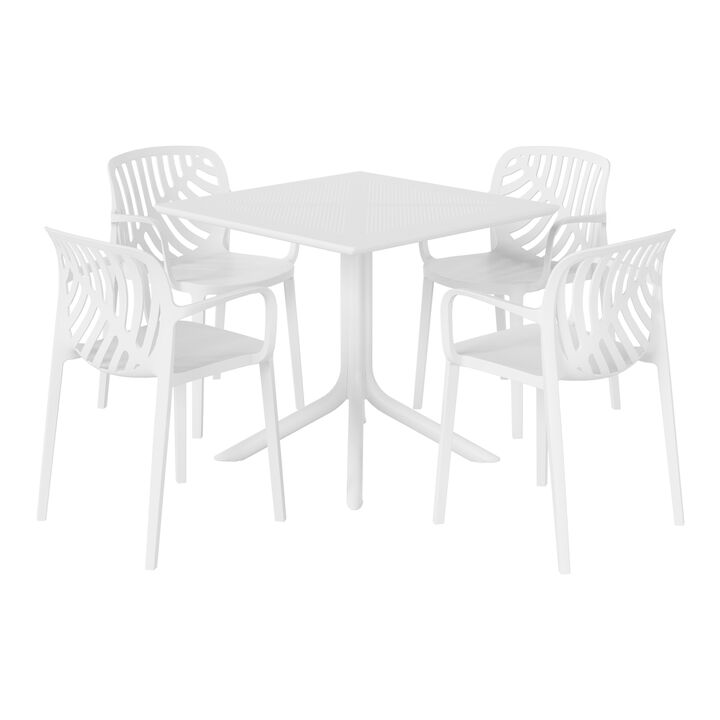 WestinTrends 5-Piece Outdoor Resin Square Patio Dining Table Set with Modern Stackable Patio Dining Chairs