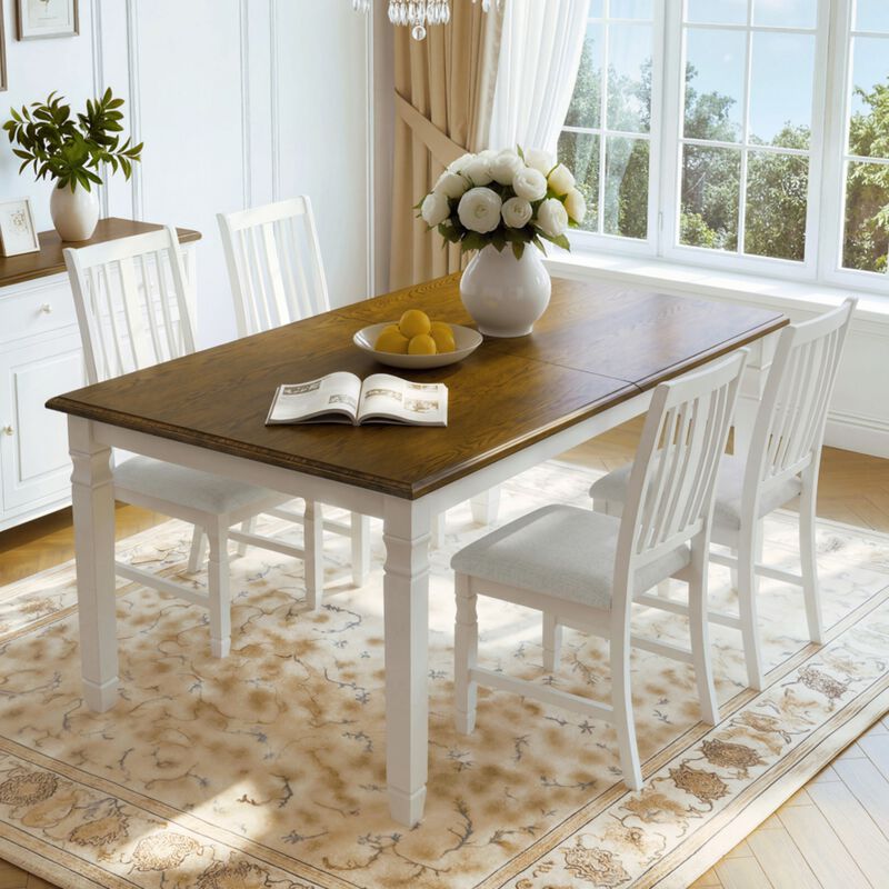 Jedtet Farmhouse 5‑Piece Extendable Dining Table Set image number 1