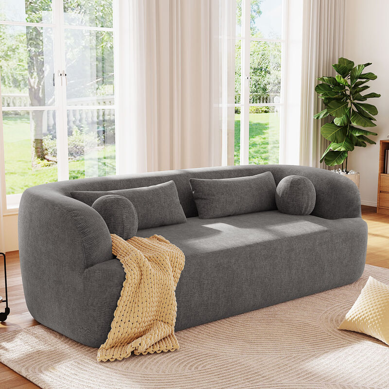 Whisen 86" Chenille Cloud Sofa,Boneless Curved 3-Seater,Compressed Delivery with Pillows, Modern Sofa for Living Room