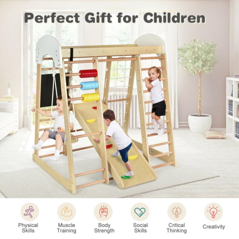 Hivvago Indoor Playground Climbing Gym Wooden 8-in-1 Climber Playset for Children