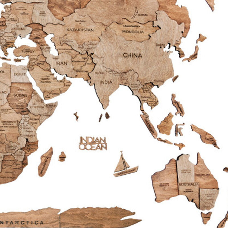 HomeRoots 35" X 59" Wood Brown Wood World Map Hanging Dimensional Sculpture image number 3