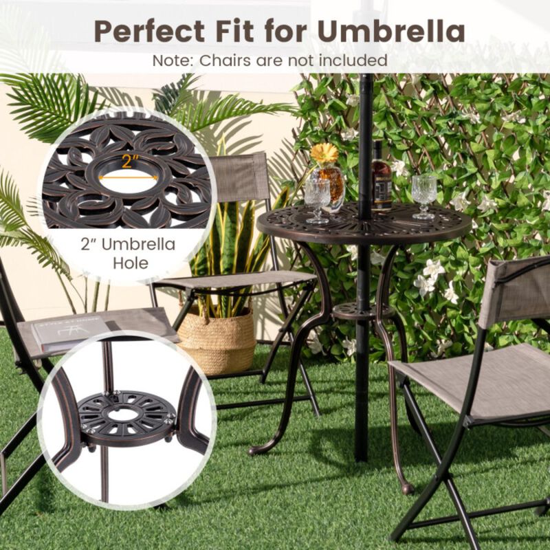 Hivvago 24 Inch Round Cast Aluminum Table Patio Dining Bistro Table with 2 Inch Umbrella Hole