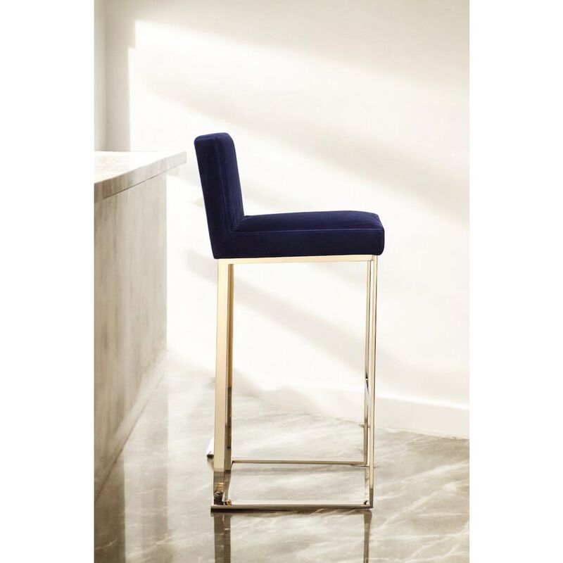Pangea Home Dexter Bar Stool Velvet Navy & Gold