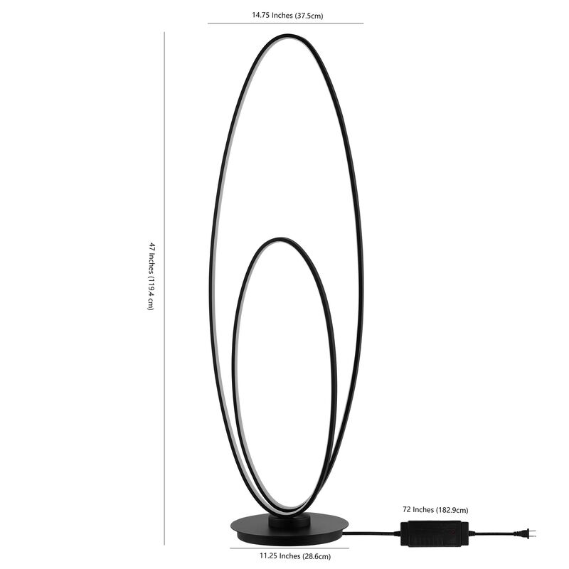 Looper 47" Metal Modern Contemporary Oval Dimmable Integrated LED Floor Lamp, Black