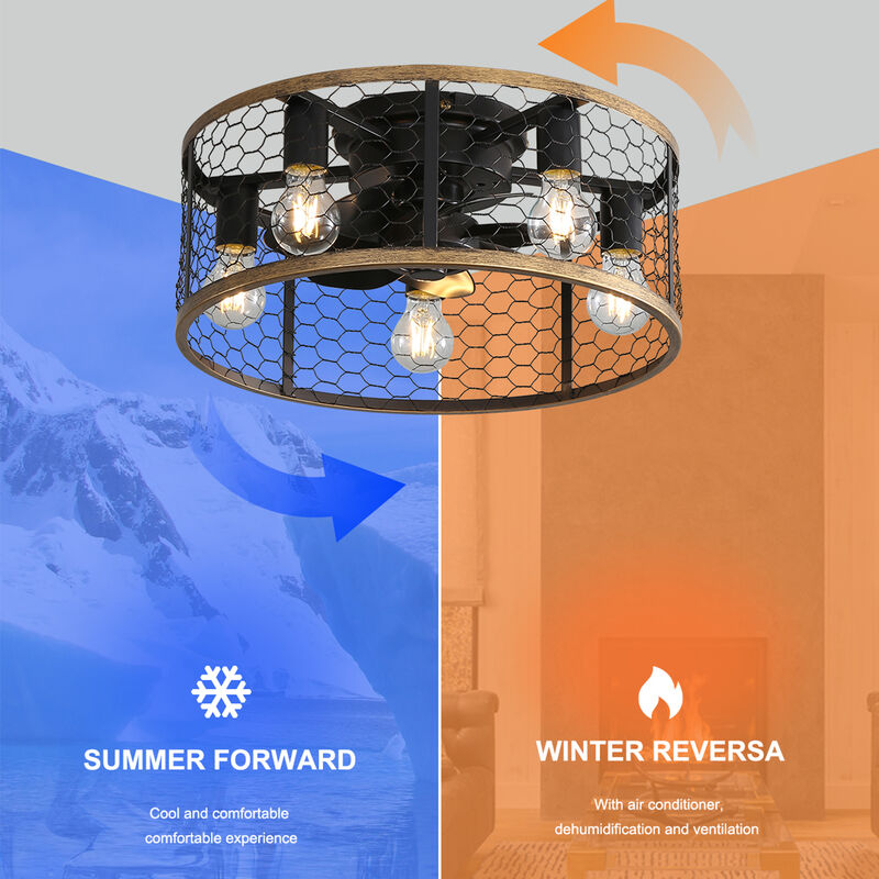 20" Industrial Caged Ceiling Fan, Small Flush Mount Ceiling Fan With 7-ABS Blades Remote Control image number 4
