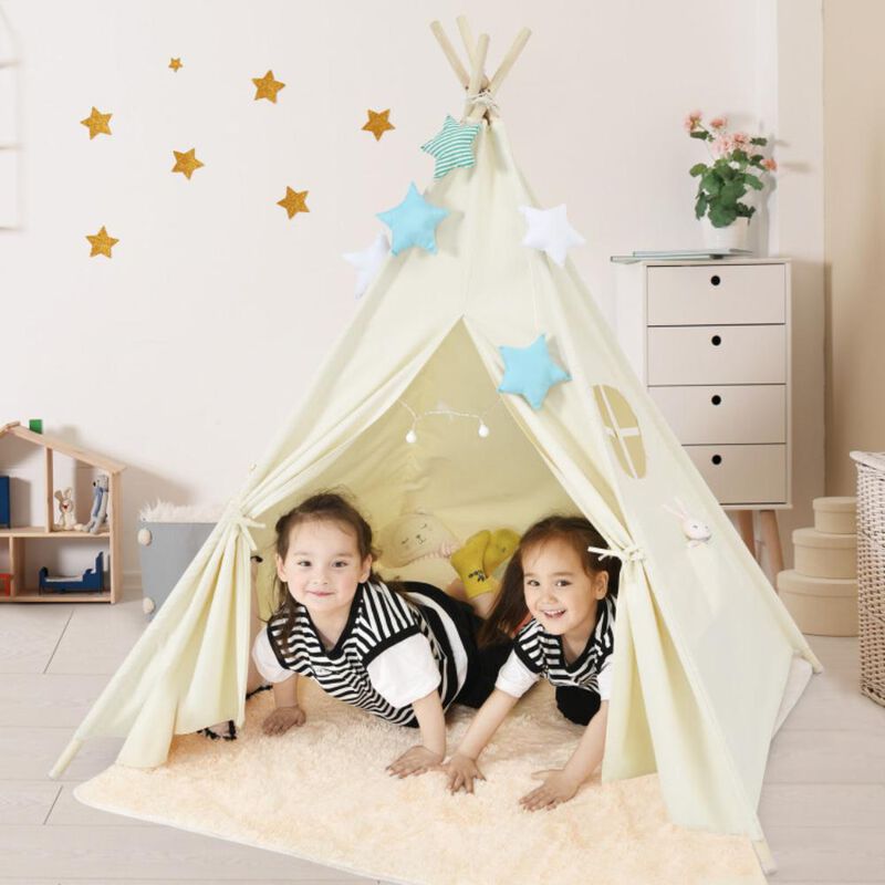 Hivvago Foldable Kids Canvas Teepee Play Tent