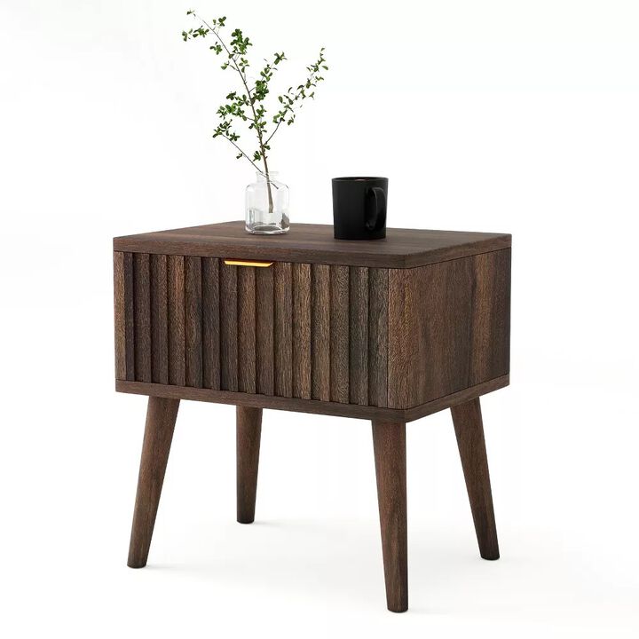 Nightstand, Modern Bedside Table with Drawer, 19" Solid Wood End Table for Bedroom, Living Room