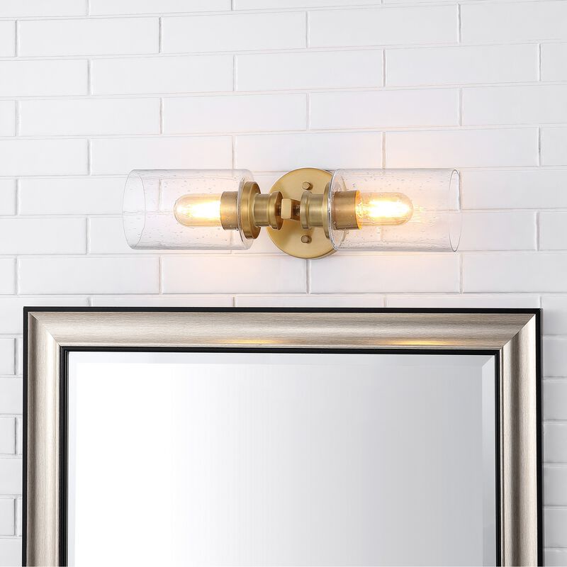 Jules Edison Cylinder Iron/Seeded Glass Farmhouse Contemporary LED Wall Sconce