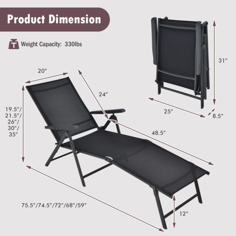 2 Pieces Foldable Chaise Lounge Chair with 2-Position Footrest