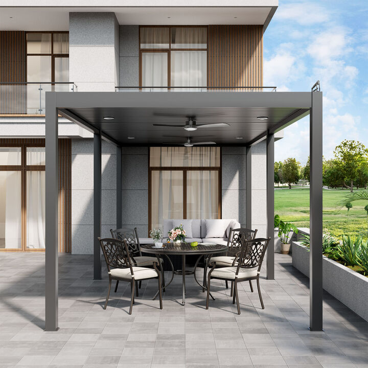 Mondawe 10'x26' Solar Intelligent Aluminum Pergola,W/ Auto-Adjusting Louvers&Hidden Drainage System