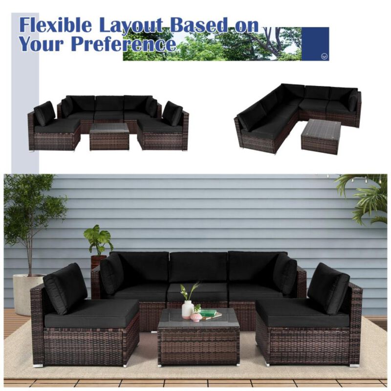 Hivvago 6 Pieces Patio Rattan Furniture Set with Cushions