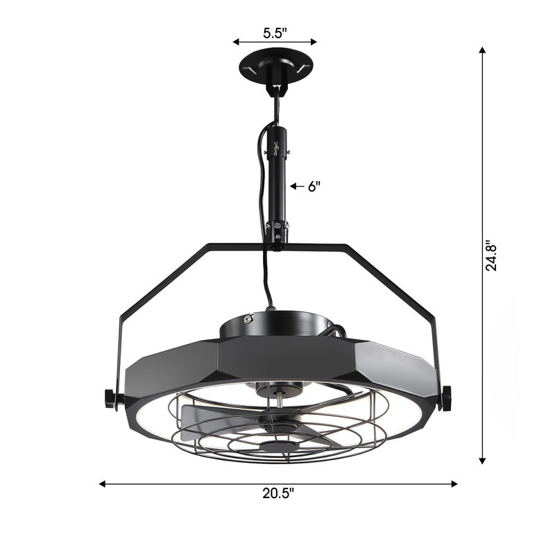 20.5 in. Black Dimmable Wall Mount Fan with LED Light and Remote