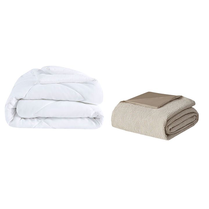 Gracie Mills Miranda 4 Piece Solid Cotton and Rayon from Bamboo Waffle Weave Comforter Cover Set with Removable Insert