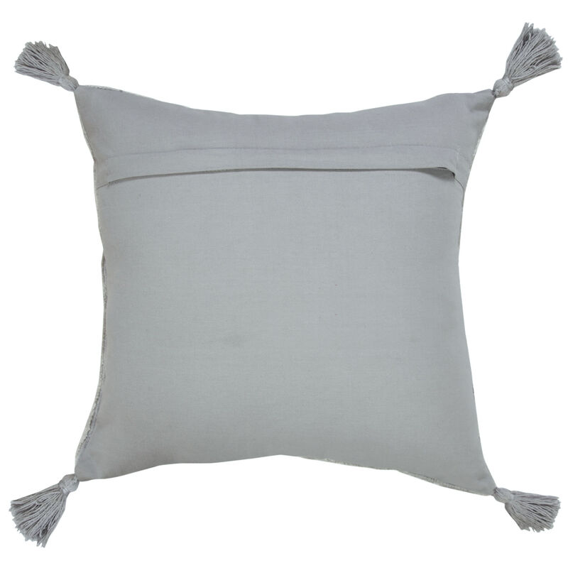 HomeRoots 18" Gray And Silver Geometric Viscose Throw Pillow Cover with Tassels image number 3